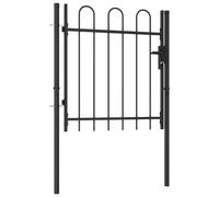vidaXL Cancela de Valla Doble Puerta de Jardín Entrada de Vallado Exterior con Forma de Arco de Acero Negro 1x1 m