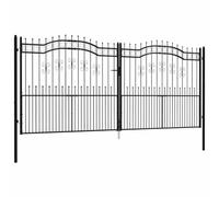 vidaXL Puerta de Valla Cancela de Cerca Jardín Patio Granja Entrada Exterior al Aire Libre Punta Lanza Acero Recubierto Negro 406x223cm
