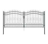 vidaXL Puerta de valla con parte superior de lanza con candado, gris, 305 x 125 cm, acero, jardín y terraza, valla robusta, seguridad al aire libre, estilo clásico para cierre de patio, solución de