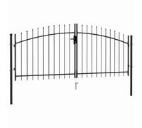 vidaXL Cancela de Valla Doble Puerta de Jardín Entada Vallado Exterior con Puntas de Acero Negro 3x1,25 m