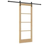 vidaXL Puerta Deslizante con Juego de Herrajes Orkdal Madera Sólida Componentes de Interior Natural y Negro 78X202 cm para Pasillo Sala de Estar Interiores Diseño Minimalista Ahorra Espacio