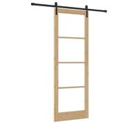 vidaXL Puerta Deslizante Orkdal con Hardware Madera Sólida Natural y Negra 83X232 cm Interior para Dormitorio Sala de Estar Componentes Ajustables Interior Moderna Divisor de Madera Que Ahorra Espac