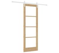 vidaXL Puerta Deslizante Orkdal con herrajes de Madera sólida y Vidrio Blanca y Natural 73.5X211 cm Interior para Sala de Estar Dormitorio componentes Ajustables contemporáneas de Pino personalizabl