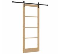 vidaXL Puerta Deslizante Orkdal con Herrajes Madera Maciza Y Vidrio Natural Y Negro 83X211 cm Interior para Pasillo Sala De Estar Componentes Ajustables Interior Moderna Barnizada Minimalista Graner