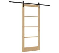vidaXL Puerta Deslizante Orkdal con Kit de Herrajes Madera Sólida y Vidrio Natural y Negro 86x198.5 cm para Interior en Dormitorio Sala de Estar Componentes Ajustables Moderna Acabado Mate de Pino