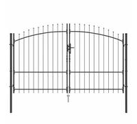 vidaXL Puerta Doble con Cerradura Gris 299,5 x 224,5 cm Acero, Puerta de Entrada Resistente para jardín y terraza, diseño Funcional, Acero Gris, Estilo Moderno