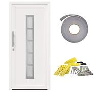 vidaXL Puerta frontal blanca 88 x 200 cm PVC, puerta de entrada elegante, eficiente energéticamente, vestíbulo moderno, resistente, acceso interior y exterior