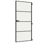vidaXL Puerta Interior Delgada, Puerta de Panel, Panel de Privacidad, Puerta Decorativa para Dormitorio Baño, Vidrio y Aluminio Negra