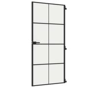 vidaXL Puerta interior de panel de privacidad 93x201,5 cm vidrio y aluminio negra