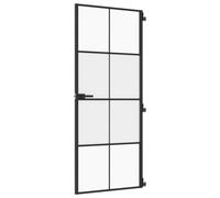 vidaXL Puerta interior de panel delgada con vidrio y aluminio 83x201,5 cm negra