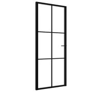 vidaXL Puerta interior en color negro con vidrio templado ESG y marco de aluminio | Diseño moderno con estructura duradera | Fácil de instalar en marcos de madera existentes | Adecuado para marcos de