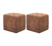 vidaXL 2X Puf Piel de Ante Artificial Mobiliario Decoración Otomanas Tapizadas con Acolchado Estructura Madera Relajación Cómodas Marrón 30x30x30cm