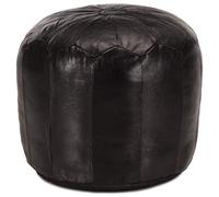 vidaXL Puf Cuero Genuino de Cabra Asientos Sillones Sillas Sofás Salón Comedor Sala de Estar Decoración Hogar Mobiliario Casa 40x35 cm Negro