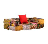 vidaXL Puf Modular con Reposabrazos de 2 Plazas de Tela Patchwork Mobiliario