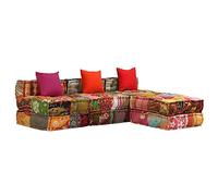 vidaXL Puf Modular de 3 Plazas de Tela Patchwork Mobiliario Hogar Mobiliario