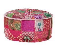 vidaXL Puf Redondo Pachtwork Algodón 40x20 cm Rosa Taburete Banco Reposapiés