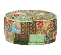 vidaXL Puf redondo Pachtwork de algodón 40x20 cm Verde Taburete banco reposapiés