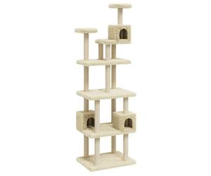 Vidaxl rascador árbol 6 plantas con 3 casas crema para gatos