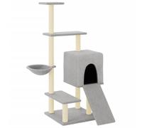 vidaXL Rascador para Gatos con Postes de Sisal, Torre de Escalada y Centro de Actividades, Gris Claro 130,5 cm