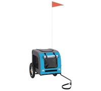 vidaXL Remolque de Bicicleta Mascotas Hierro Tela Oxford Azul Gris