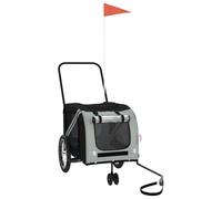 vidaXL Remolque de bicicleta Perros Gris y Negro Tela Oxford y Hierro, Remolque de Rueda, Remolque de Perros, Bicicleta Remolque Re