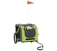 vidaXL Remolque de Bicicleta para Mascotas, Carrito para Perros Gatos, Remolque de Carga para Compra Camping, Hierro Tela Oxford Verde Gris