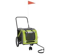 vidaXL Remolque de bicicleta Perros Verde y Gris Tela Oxford y Hierro, Remolque de Rueda, Remolque de Perros, Bicicleta Remolque Re