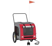 vidaXL Remolque de Bicicleta para Mascotas, Carrito para Bici, Remolque de Carga, Cochecito para Perros Gatos, Hierro Tela Oxford Rojo Gris