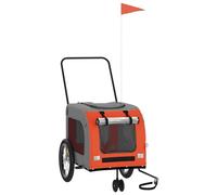 vidaXL Remolque de Bicicleta para Mascotas, Carrito para Perros Gatos, Remolque de Carga para Compra Camping, Hierro Tela Oxford Naranja Gris