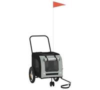 vidaXL Remolque de bicicleta para mascotas, gris y negro, 125 x 53 x 54 cm, jardín y patio, transporte moderno de perros, transporte móvil de mascotas, equipo de viaje flexible para acompañantes.