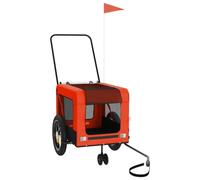 vidaXL Remolque de Bicicleta para Mascotas, Remolque de Carga con Manillar, Carrito de Bici, Remolque para Perros, Hierro Tela Oxford Naranja Negro