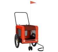 vidaXL Remolque de Bicicleta para Mascotas, Remolque de Carga con Manillar, Carrito de Bici, Remolque para Perros, Hierro Tela Oxford Naranja Negro