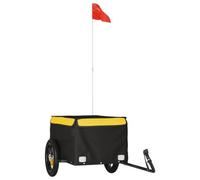 vidaXL Remolque para Bicicleta, Remolque de Carga, Carrito para Bici, Remolque para Maletas Plantas Herramientas, Hierro Negro y Amarillo 30 kg