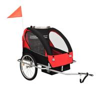 vidaXL Remolque para Bicicletas y Cochecito 2 en 1, Remolque de Bici para Niños, Cochecito Resistente al Agua, Silla de Paseo Infantil, Negro y Rojo