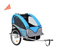vidaXL Remolque para Bicicletas y Cochecito 2 en 1, Remolque de Bici para Niños, Cochecito Resistente al Agua, Silla de Paseo Infantil, Azul y Gris