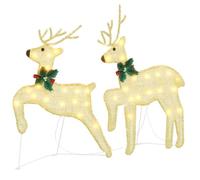 vidaXL Renos LED 2 pcs Cálido 45 x 19 x 65 cm Tela, ArtDeco decoración para Sala, Luces navideñas duraderas, figuritas, Acentos Interiores y Exteriores, centros de Mesa