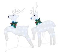 vidaXL Renos LED 2 pcs Frío Tela, ArtDeco decoración para Sala, Luces navideñas duraderas, figuritas, Acentos Interiores y Exteriores, centros de Mesa