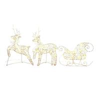 vidaXL Renos LED con 60 LED 3 pcs Cálido Pet, Decoración Navideña, Iluminación Festiva, Ornamentos Duraderos, Piezas de Exhibición Navideña, Estilo ArtDeco, Acabados de Reno de Temporada