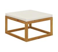 Vidaxl reposapiés con cojín blanco crema madera maciza de acacia