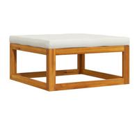 vidaXL Reposapiés con Cojín Taburete Jardín Asiento Sala de Estar Salón Terraza Patio Exterior Balcón Estable Blanco Crema Madera Maciza de Acacia