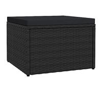 vidaXL Reposapiés de jardín con cojín negro Poly Rattan