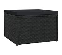 vidaXL Reposapiés de jardín con cojín negro Poly Rattan