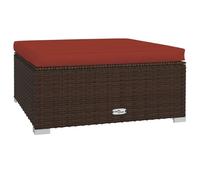 vidaXL Reposapiés para patio con cojín, color marrón, 27.6 x 27.6 x 11.8 pulgadas, poliratán