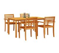 vidaXL Rustikales Garten-Essgruppe Massivholz Akazien Tisch & 4 Stühle Wetterfestes Outdoor Möbel Eleganter Patio für Familientreffen und Events Holzstuhl