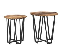 Mesa Auxiliar Industrial Redonda con Superficie de Madera Recuperada y Patas de Hierro | Acabado Envejecido y Estiloso para Sala de Estar y Habitación con Incrustaciones Decorativas de Diseño Compacto