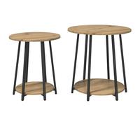 Mesa Auxiliar Redonda Elegante vidaXL en Roble Artesanal con Acentos Negros Mate | Construcción Duradera de Madera y Metal, Decoración Multi-propósito para Sala de