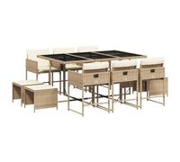 vidaXL Set de Comedor de Jardín con Cojines 11 pzas, Mesa y Sillas de Cena, Conjunto de Muebles para Patio Terraza, Ratán Sintético Beige
