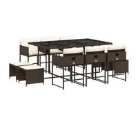 vidaXL Set de Comedor de Jardín con Cojines 11 pzas, Mesa y Sillas de Cena, Conjunto de Muebles para Patio Terraza, Ratán Sintético Marrón