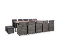 Vidaxl set comedor de jardín 15 piezas y cojines ratán sintético gris