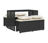 vidaXL Set Comedor de jardín 3 pzas con Cojines ratán sintético Negro, Juego de Comedor de Exterior, Muebles de Comedor de jardín, Mesa y sillas de jardín